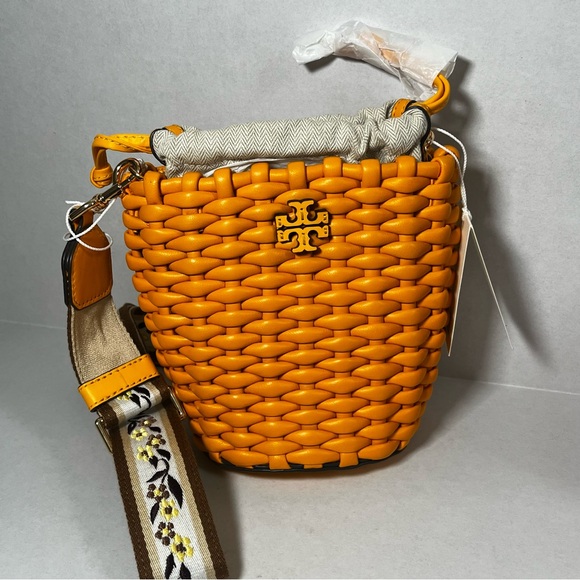 Tory Burch Emerson Woven Mini Bucket Bag Bright Squash - Picture 1 of 6